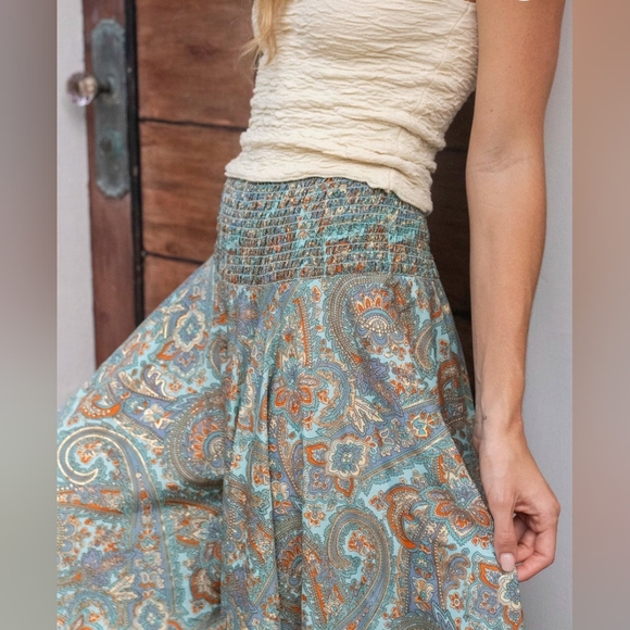 Natural Life Wanderlust Paisley Palazzo Pants Smocked Waist Boho Wide Leg Blue - Picture 2 of 6
